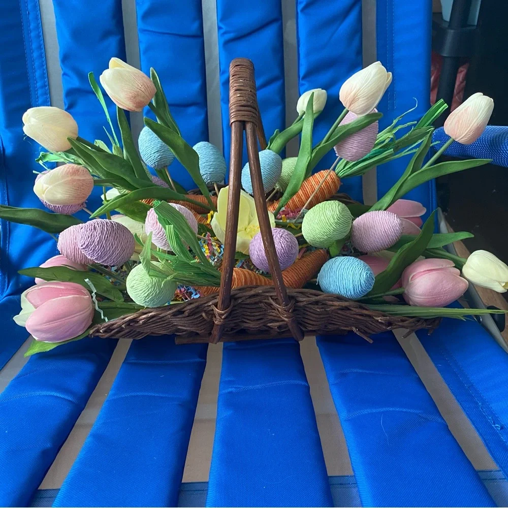 Rustic Wicker Tulip Basket with Pastel Faux Flowers